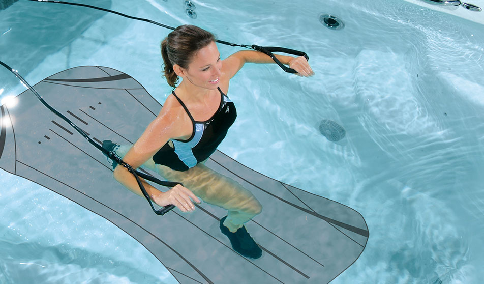 Woman using H2Xercise Rowing Kit and Resistance Bands